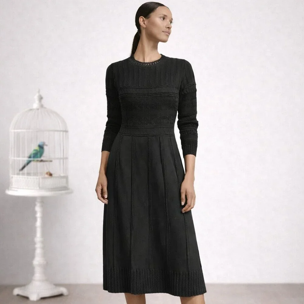 REISS Black Knit Midi Dress | Size US 6 (EU 38) - Picture 1 of 11